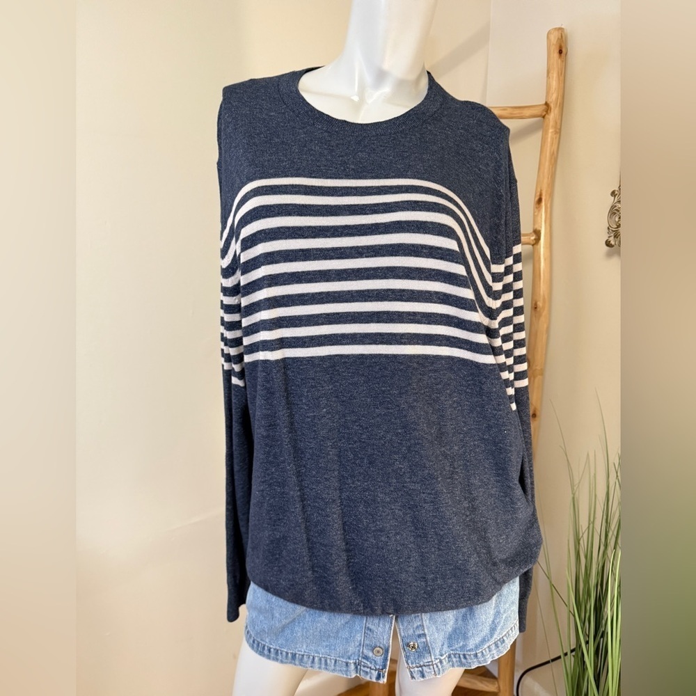Banana Republic Sweater XL Blue Striped Knitted Crew Neck Pullover Cotton NWT